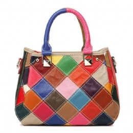 Dame Patchwork Koskind Farverig Håndtaske Tote Håndtaske Crossbody Taske