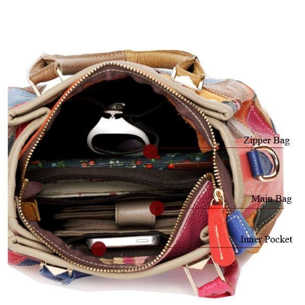 Dame Patchwork Koskind Farverig Håndtaske Tote Håndtaske Crossbody Taske