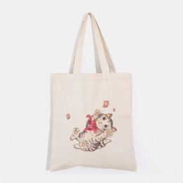 Dame Print Kattemønster Skuldertaske Casual Shopping Bag