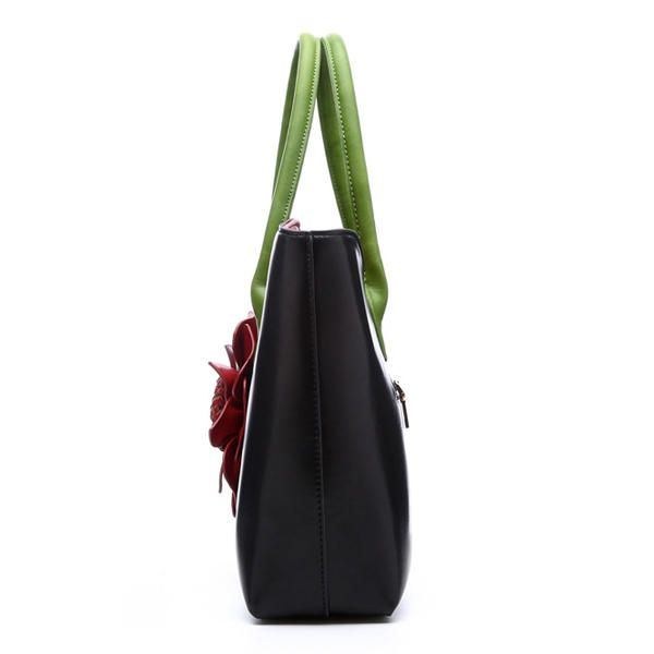 Dame Pu Læder Blomsterdekoration Elegant Håndtaske Sling Bag National Style Tote Bag