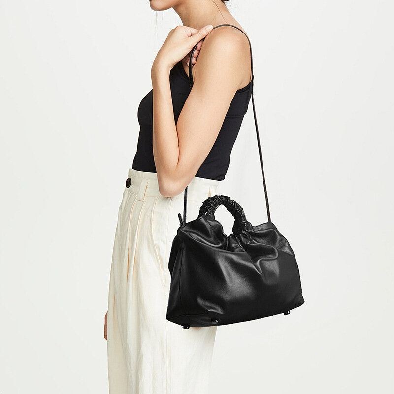 Dame Pu Læder Ensfarvet Shell-formet Ruched Taske Håndtaske Satchel Taske Skuldertaske Crossbody Taske