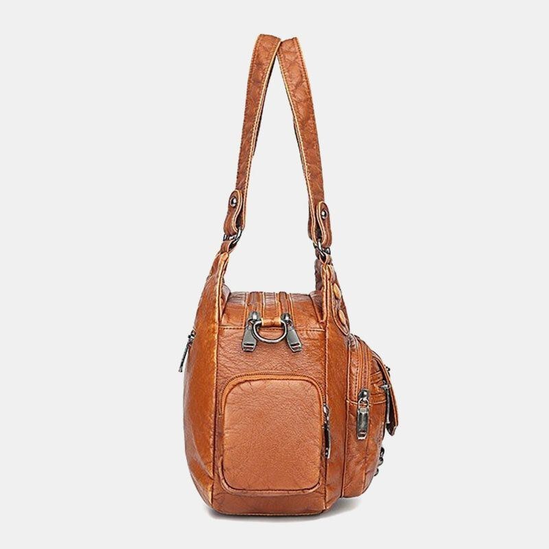 Dame Pu Læder Stor Kapacitet Nittedekoration Med Flere Lommer Retro Soft Tote Håndtasker Crossbody Tasker