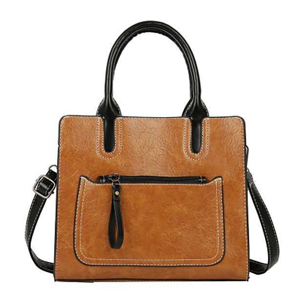 Dame Pu Læder Tote Håndtaske Retro Solid Leisure Crossbody Taske