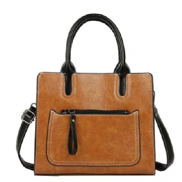 Dame Pu Læder Tote Håndtaske Retro Solid Leisure Crossbody Taske