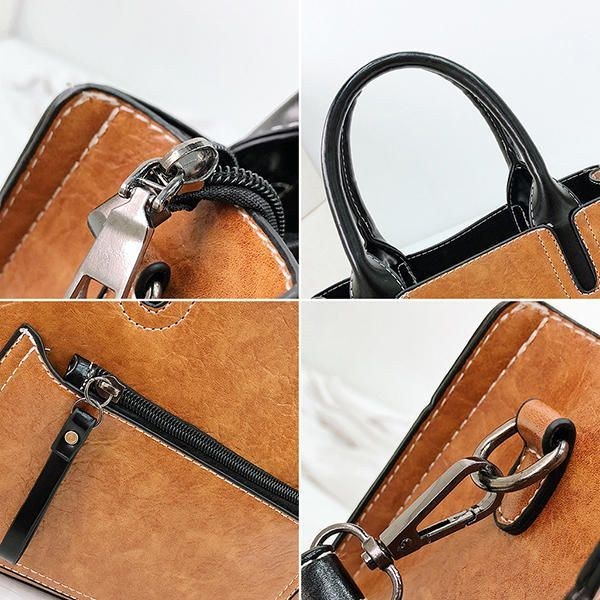 Dame Pu Læder Tote Håndtaske Retro Solid Leisure Crossbody Taske