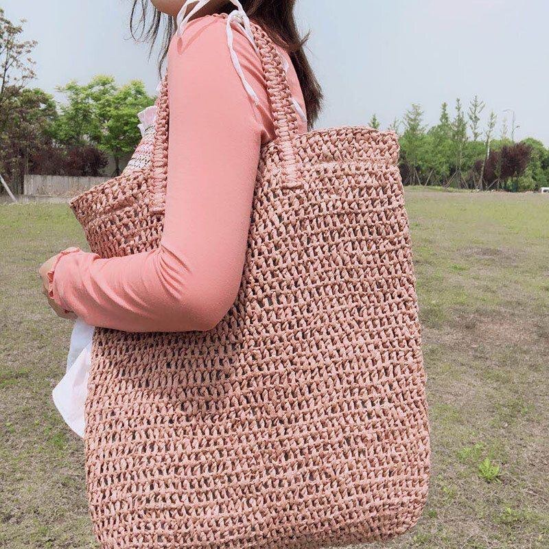 Dame Rejse Sommer Strand Stor Kapacitet Halm Håndtaske Tote Bag