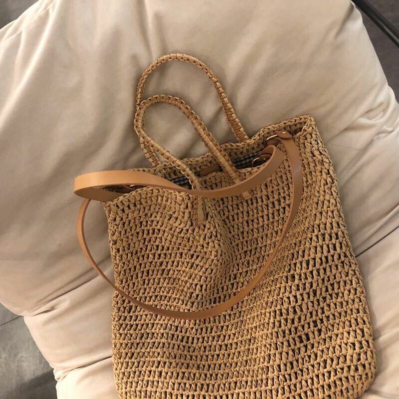 Dame Rejse Sommer Strand Stor Kapacitet Halm Håndtaske Tote Bag