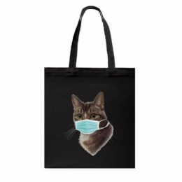 Dame Sød Kat Mønster Maske Casual Canvas Tote Skuldertaske