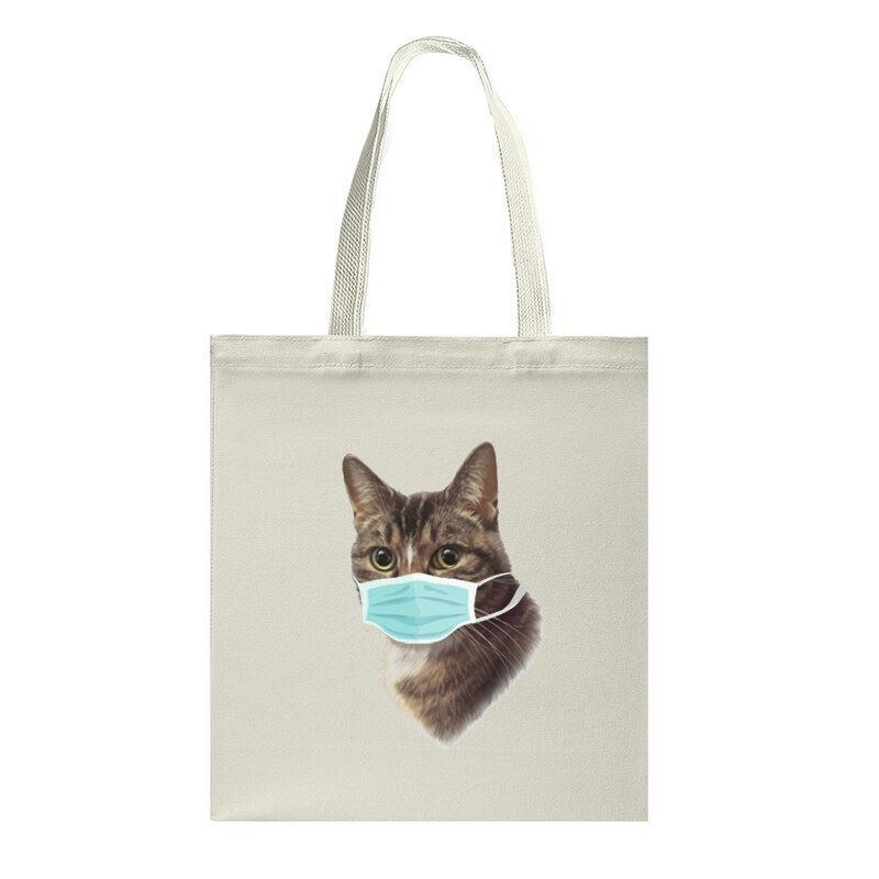 Dame Sød Kat Mønster Maske Casual Canvas Tote Skuldertaske