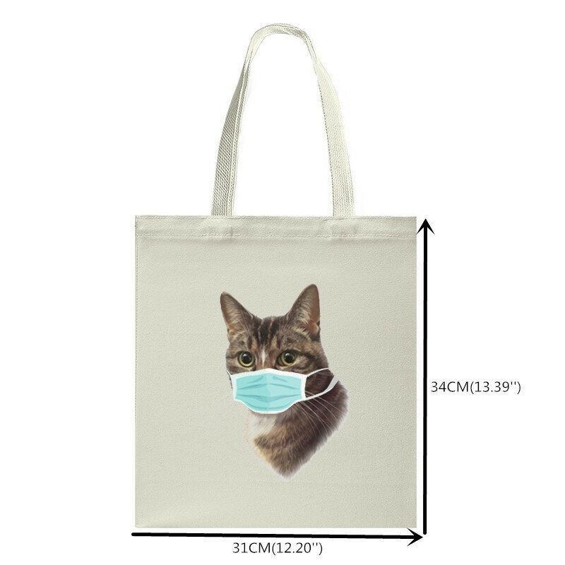 Dame Sød Kat Mønster Maske Casual Canvas Tote Skuldertaske