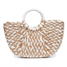 Dame Sommer Straw Bag Håndtaske Outdoor Casual Taske Håndtag Satchel