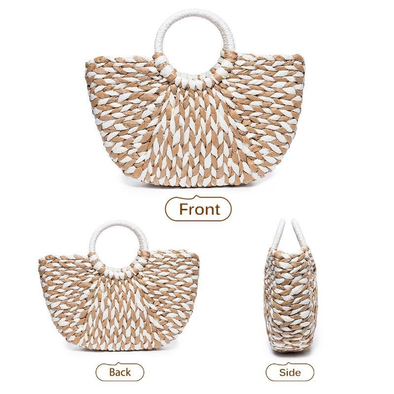 Dame Sommer Straw Bag Håndtaske Outdoor Casual Taske Håndtag Satchel