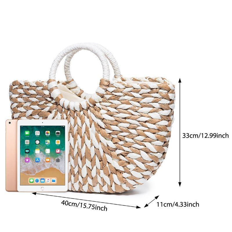 Dame Sommer Straw Bag Håndtaske Outdoor Casual Taske Håndtag Satchel