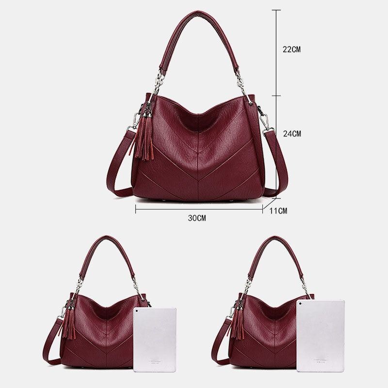 Dame Stor Kapacitet Solid Tassel Tote Bag Crossbody Bag Håndtaske