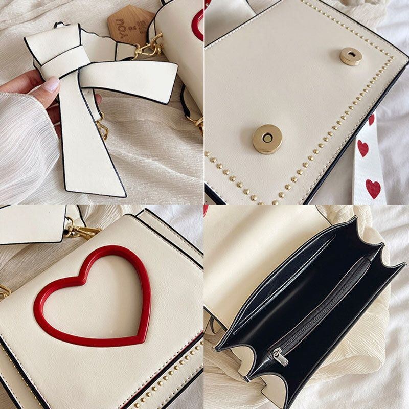 Dame Valentinsdag Hollow Out Love Broderet Crossbody Taske Skuldertaske Håndtaske