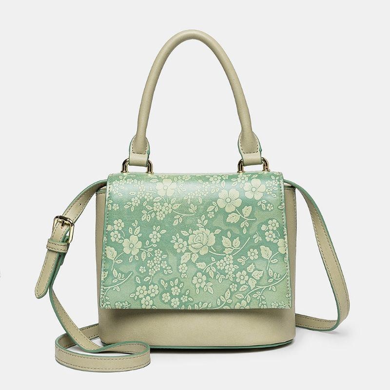 Dame Vintage Ægte Læder Blomsterhåndtaske Crossbody Taske Skuldertaske