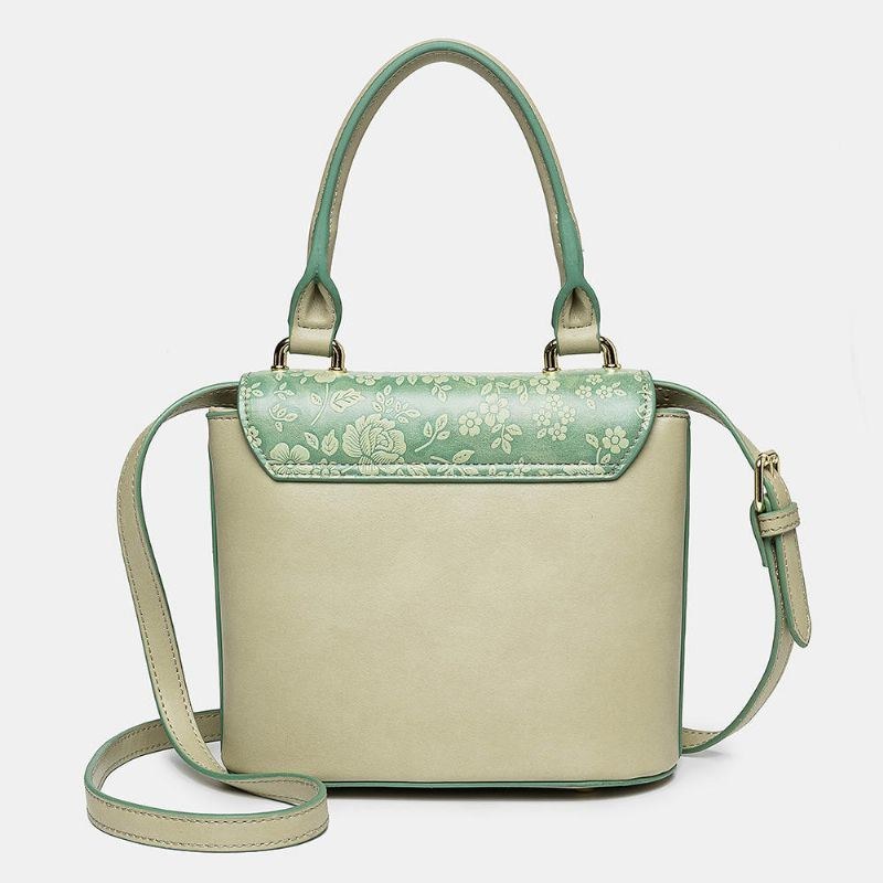 Dame Vintage Ægte Læder Blomsterhåndtaske Crossbody Taske Skuldertaske