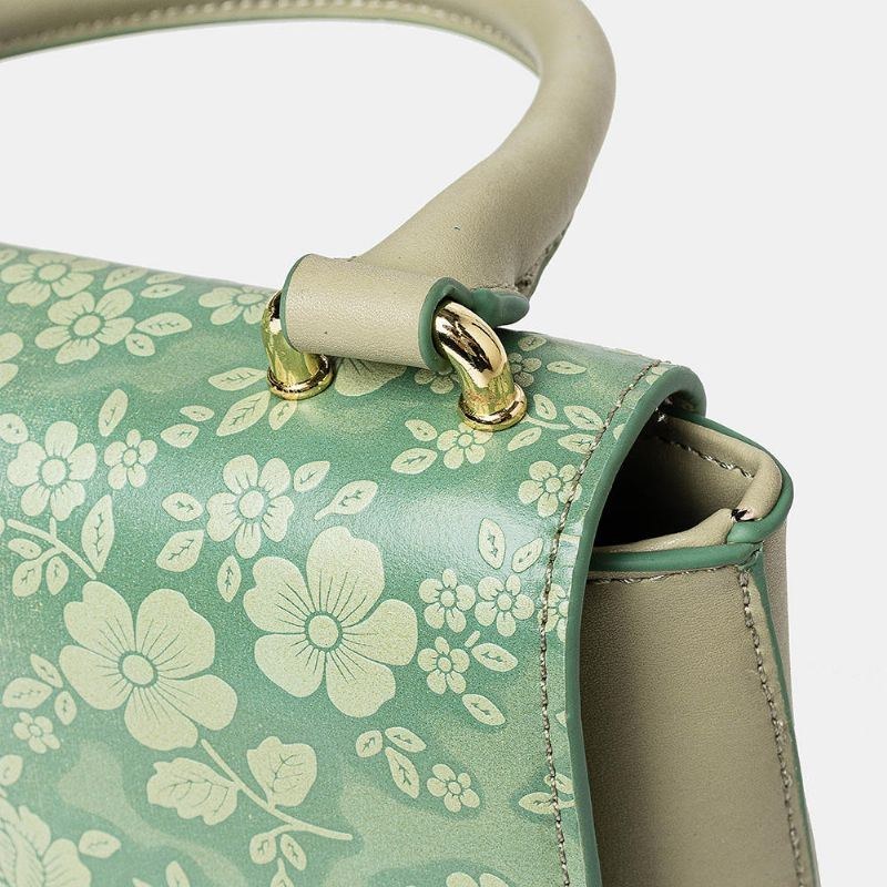 Dame Vintage Ægte Læder Blomsterhåndtaske Crossbody Taske Skuldertaske