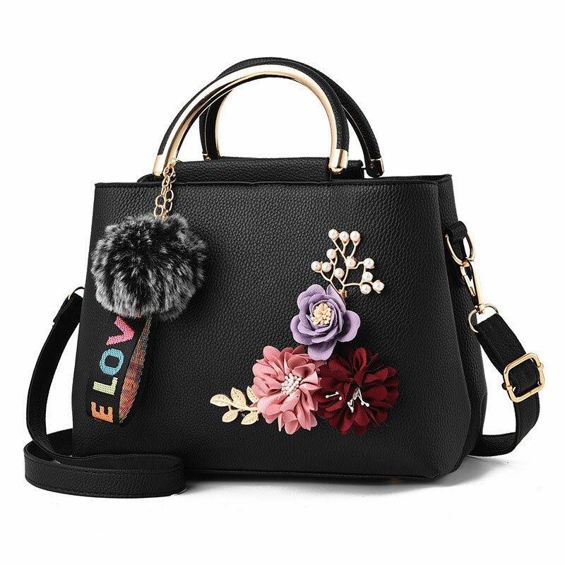 Damepunge Og Håndtaske Skuldertasker Dame Designer Top Handle Satchel Tote Taske Med Bånd Og Blomsterdekoration