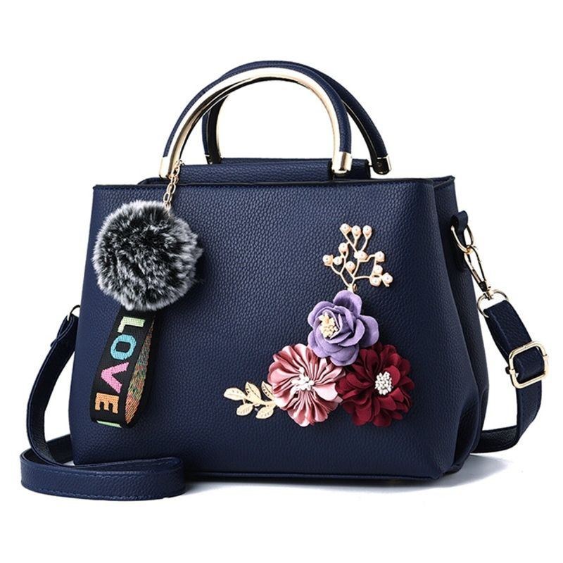 Damepunge Og Håndtaske Skuldertasker Dame Designer Top Handle Satchel Tote Taske Med Bånd Og Blomsterdekoration