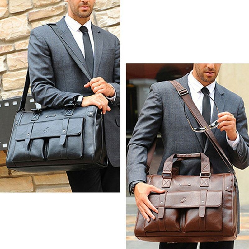 Herre Business Vintage Laptop Taske Briefcase Stor Kapacitet Vandret Håndtaske Rejsetaske