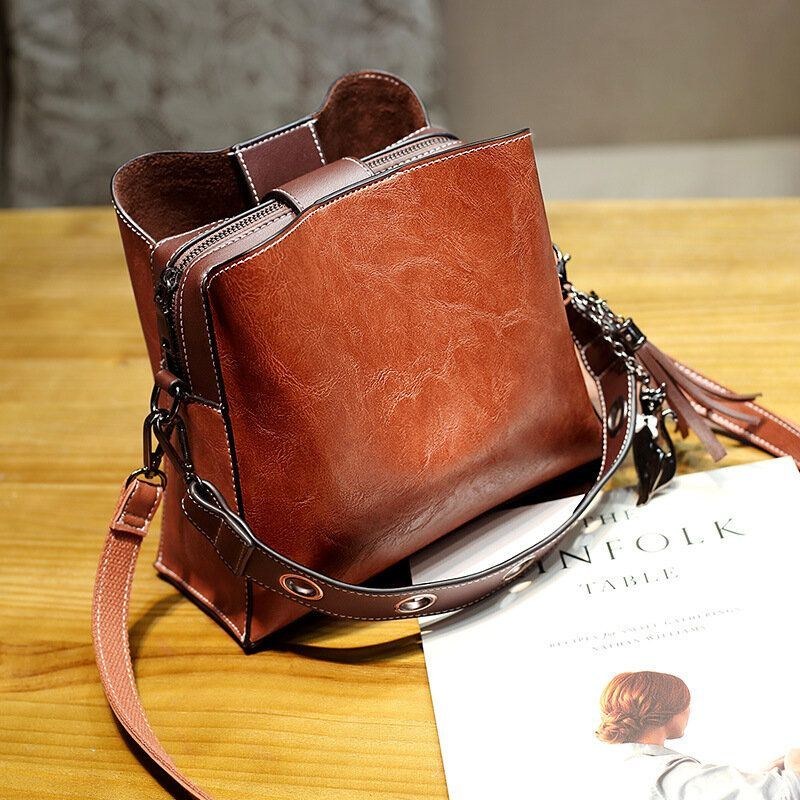 Herre Kvinder Vintage Imiteret Læder Crossbody-taske Skuldertasker Bucket Bag Crossbody-taske