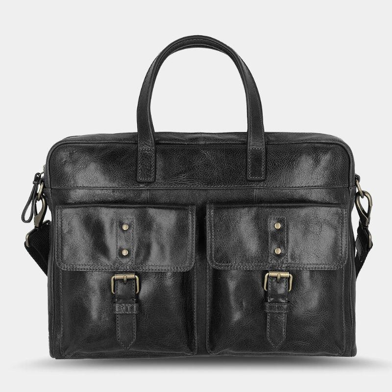 Herre Pu Læder Vintage Bussiness Alsidig Multi-lommer Lærertaske Briefcase Multifunktion Crossbody Taske Håndtaske