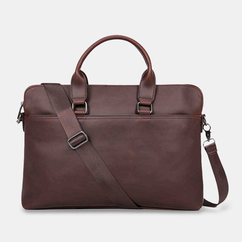 Herre Vintage Kunstlæder Multi-bære Stor Kapacitet Ensfarvet Dokumentmappe Håndtasker Business Crossbody Taske