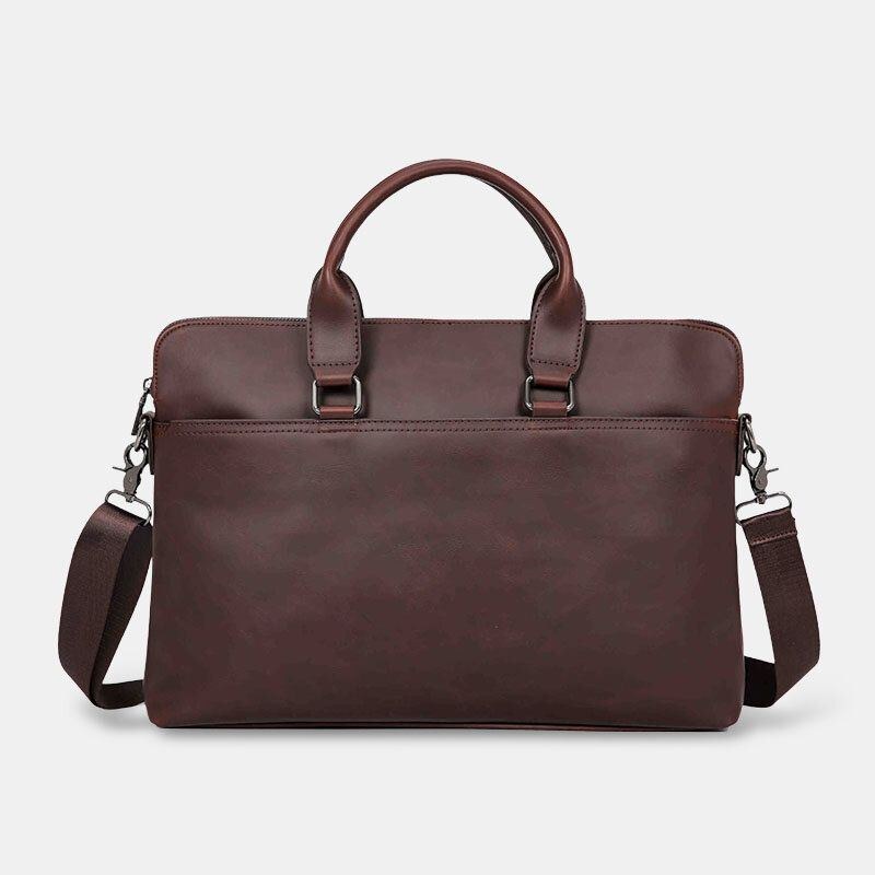 Herre Vintage Kunstlæder Multi-bære Stor Kapacitet Ensfarvet Dokumentmappe Håndtasker Business Crossbody Taske