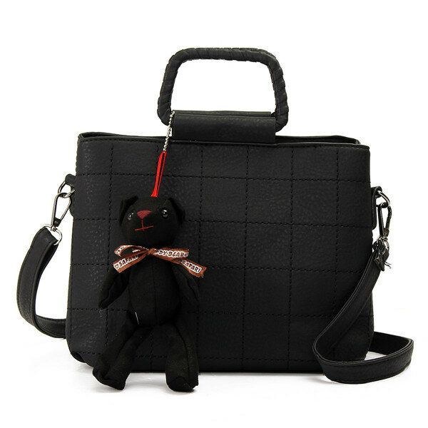 Retro Kvinder Pu Læder Plaid Bear Håndtasker Dame Elgant Skuldertasker Crossbody Tasker