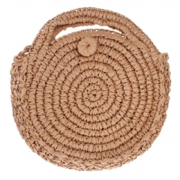 Rund Stråtaske Beige Hvid Kvinder Rattan Circle Håndvævet Skuldertaske Crossbody Taske