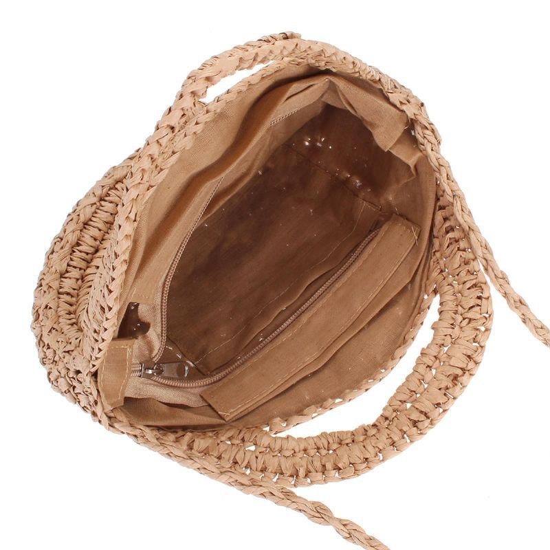 Rund Stråtaske Beige Hvid Kvinder Rattan Circle Håndvævet Skuldertaske Crossbody Taske