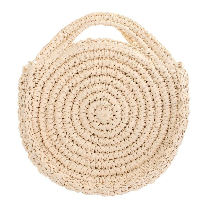 Rund Stråtaske Beige Hvid Kvinder Rattan Circle Håndvævet Skuldertaske Crossbody Taske