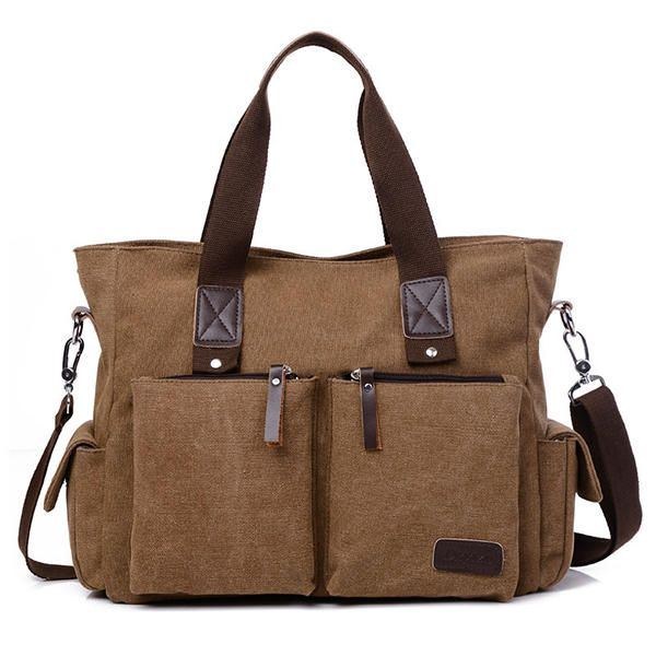 Stor Kapacitet Mænd Kvinder Canvas Multifunktionel Crossbody Taske Canvas Outdoor Håndtaske