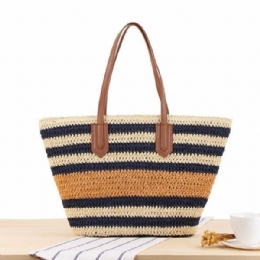 Stribet Skuldertaske Til Kvinder Straw Beach Bag Tote Bag Håndtaske