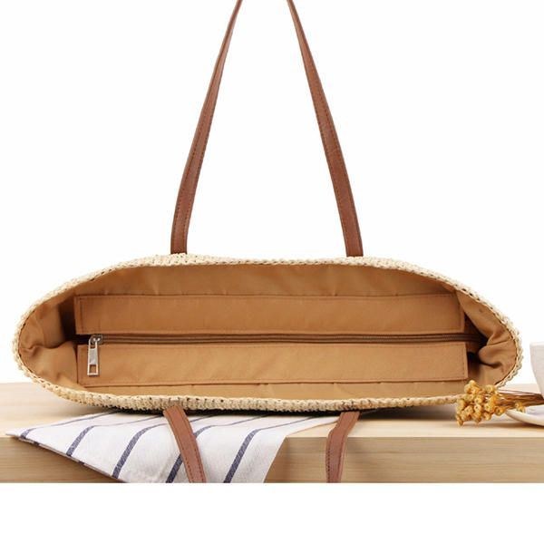 Stribet Skuldertaske Til Kvinder Straw Beach Bag Tote Bag Håndtaske