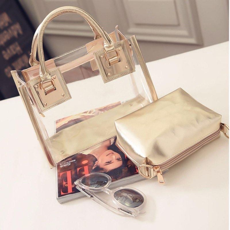 Transparent Gelly Crystal Bag Celeb Tote Sand Strandtaske Skulder Håndtaske