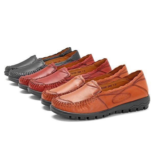 Ægte Læder Kvinder Comfy Casual Flat Loafers