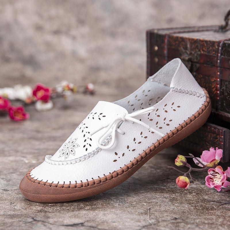 Ægte Læder Til Kvinder Plus Size Åndbar Udhulet Blød Sål Casual Flats Loafers