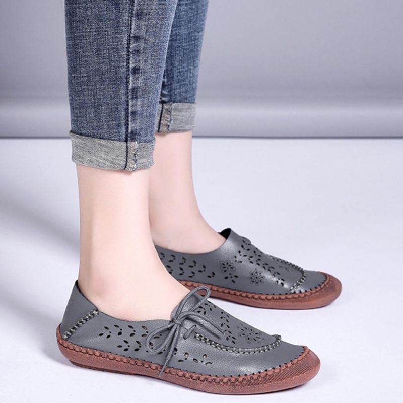 Ægte Læder Til Kvinder Plus Size Åndbar Udhulet Blød Sål Casual Flats Loafers