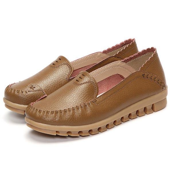 Blød Gummisål Til Kvinder Rund Tå Ren Farve Slip On Flat Loafers