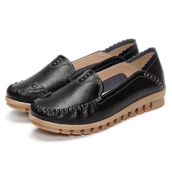 Blød Gummisål Til Kvinder Rund Tå Ren Farve Slip On Flat Loafers