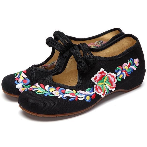 Blomsterbroderede Slip On Retro Flat Loafers Til Kvinder