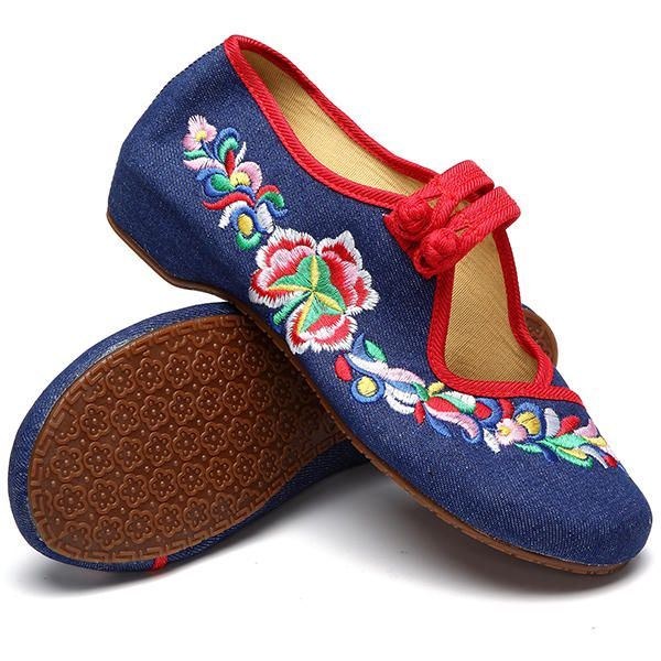 Blomsterbroderede Slip On Retro Flat Loafers Til Kvinder