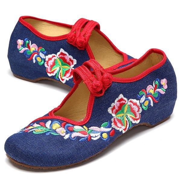 Blomsterbroderede Slip On Retro Flat Loafers Til Kvinder