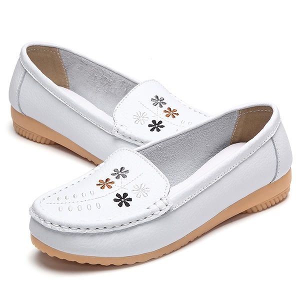 Blomsterbroderi Til Kvinder Casual Slip On Flat Shoes