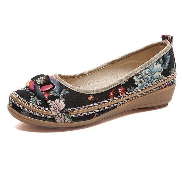 Broderi Flower Slip On Flat Loafers Til Kvinder