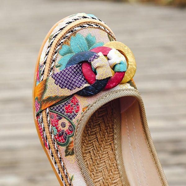 Broderi Flower Slip On Flat Loafers Til Kvinder