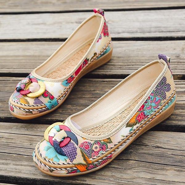 Broderi Flower Slip On Flat Loafers Til Kvinder