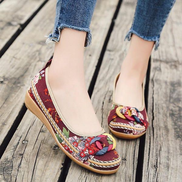 Broderi Flower Slip On Flat Loafers Til Kvinder